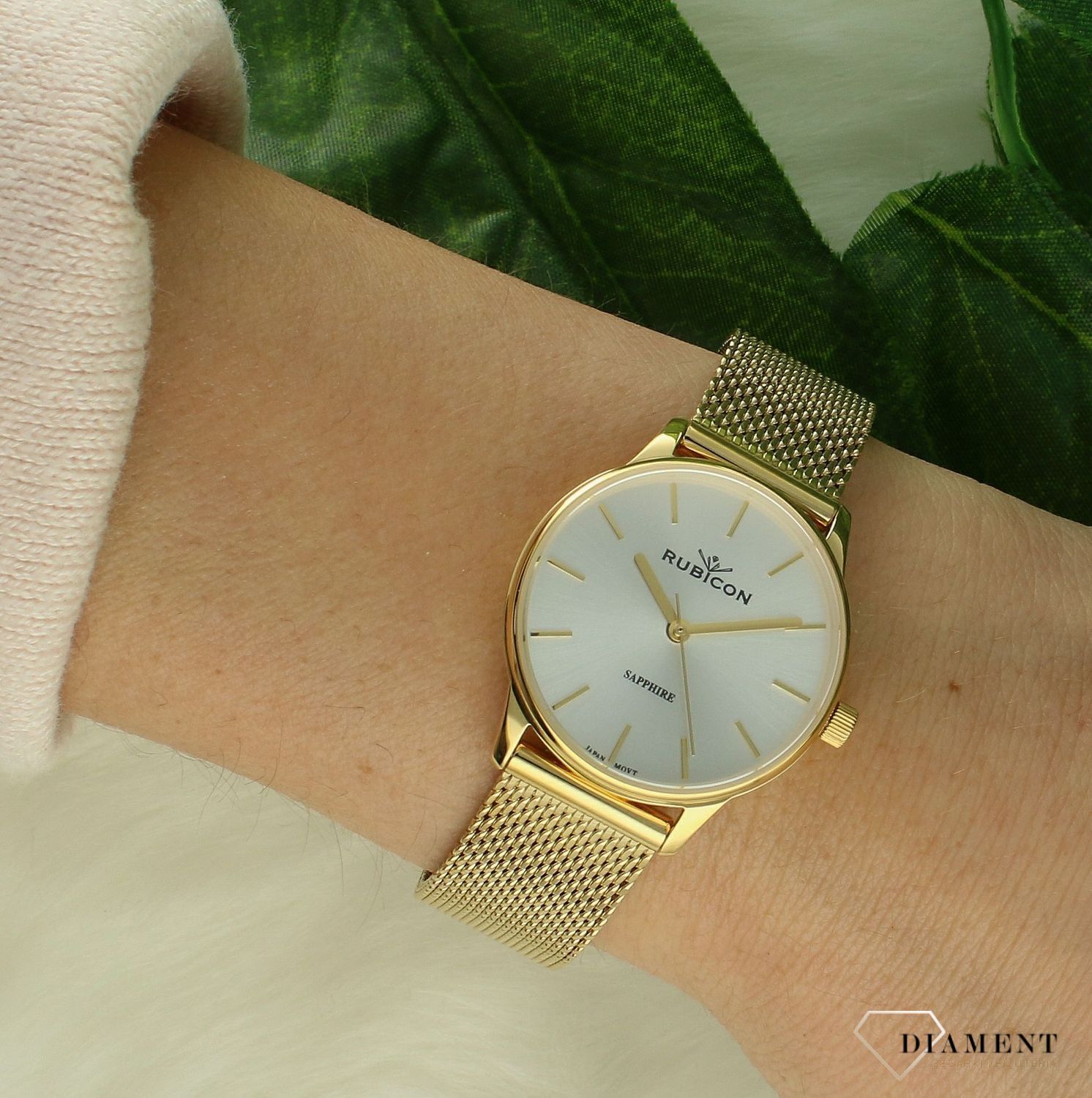 Zegarek damski Rubicon złoty z szafirowym szkłem RNBE35 srebrna tarcza.  Zegarek damski Rubicon. Zegarek damski na bransolecie Rubicon. Zegarek damski z szafirowym szkłem Rubicon. Zegarek damski na prezent..jpg